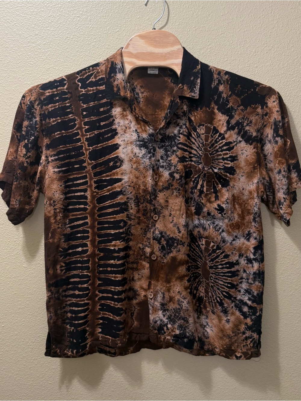 Men’s Large Vintage Eastwinds Brown Black Tie Dye Collared Button Up Shirt